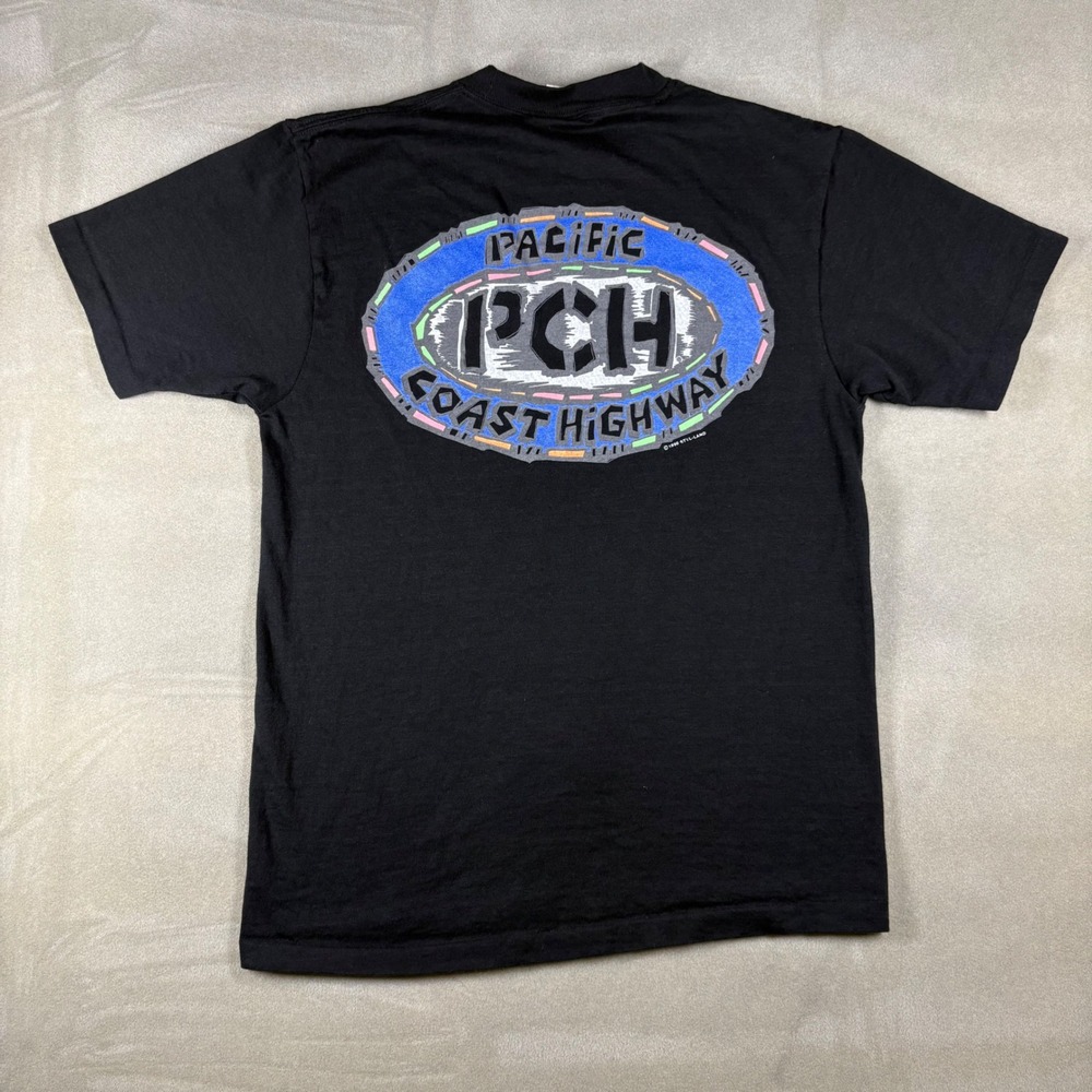 Vintage 1990 Pacific Coast Highway PCH Graphic T-Shirt Mens M Black USA Made